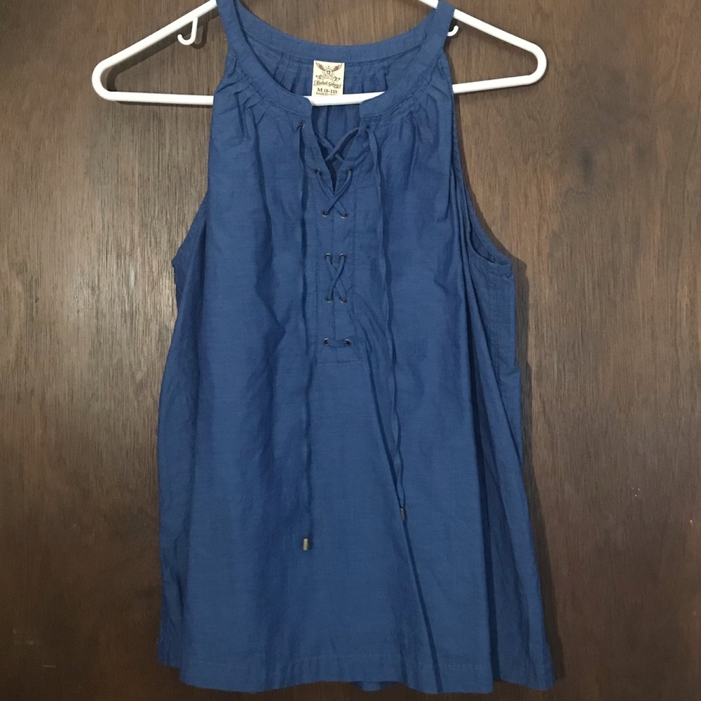 Medium blue faded glory lace up tank top